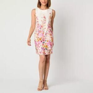 BRANNAN Floral Sheath Dress 14 Petite Round Neck Woven MSP $69 COTTAGECORE NEW